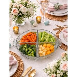 Mid-Century Glass Relish Dish – Clear Divided Serving Tray with Handles